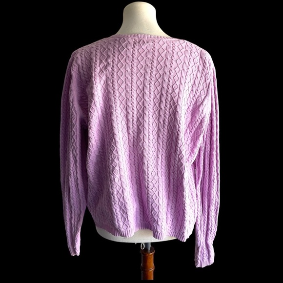 Valerie Steven’s vintage cable knit v-neck pink cotton sweater XL - Picture 5 of 8